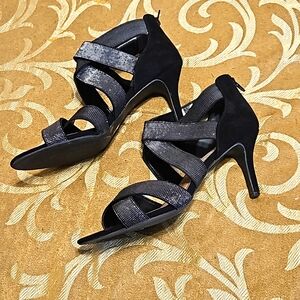 Sexy black and silver strapped sandals